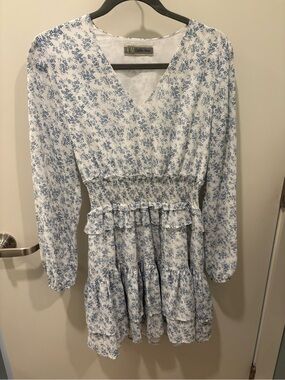 Callie Mac Blue Floral Smocked Waist Dress